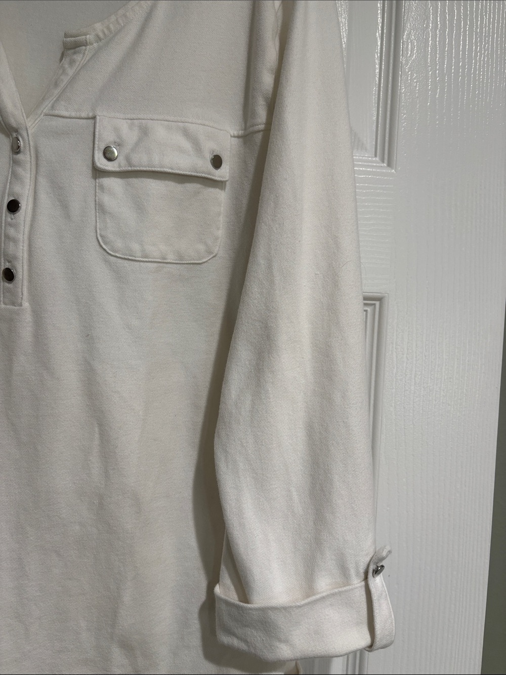 croft & barrow Off-White Button Placket Pullover - Picture 4 of 4